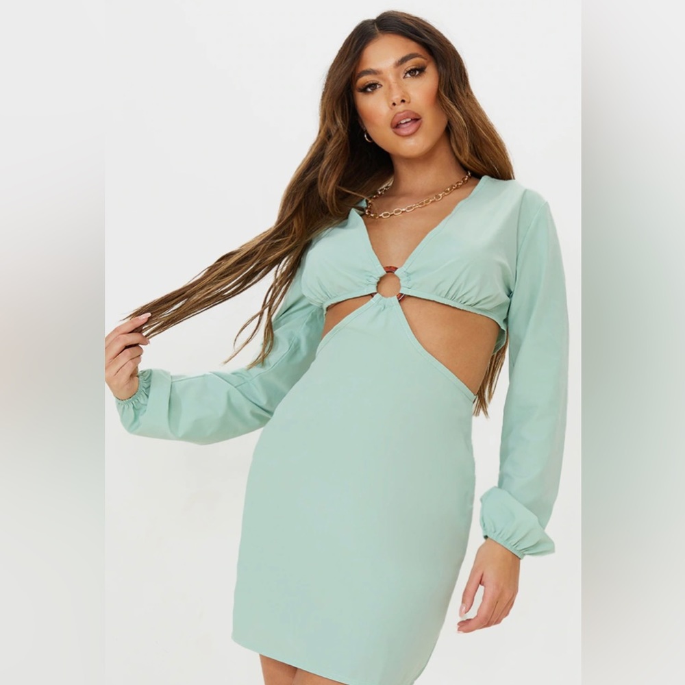 Pretty little thing sage green ring detail cut out dress